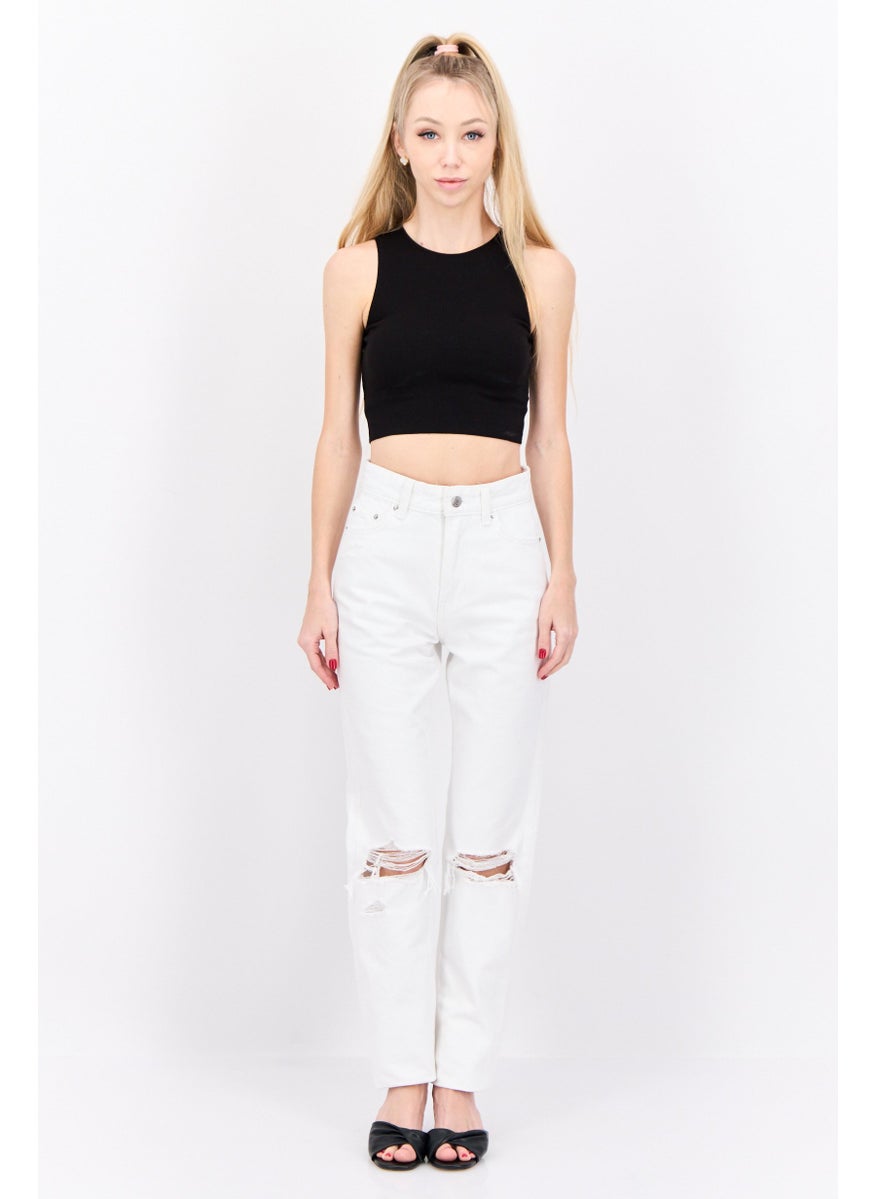 Women Straight Rip Non Stretchable Jeans, White