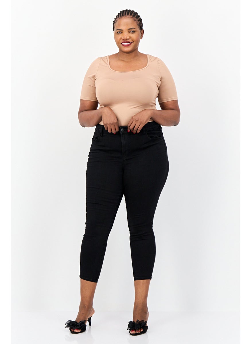 Women Stretch Fit Short Solid Stretchable Jeans, Black
