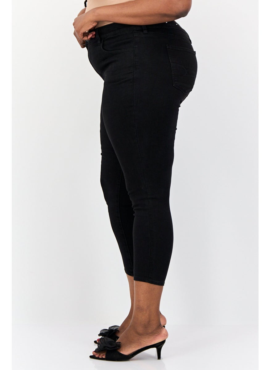 Women Stretch Fit Short Solid Stretchable Jeans, Black