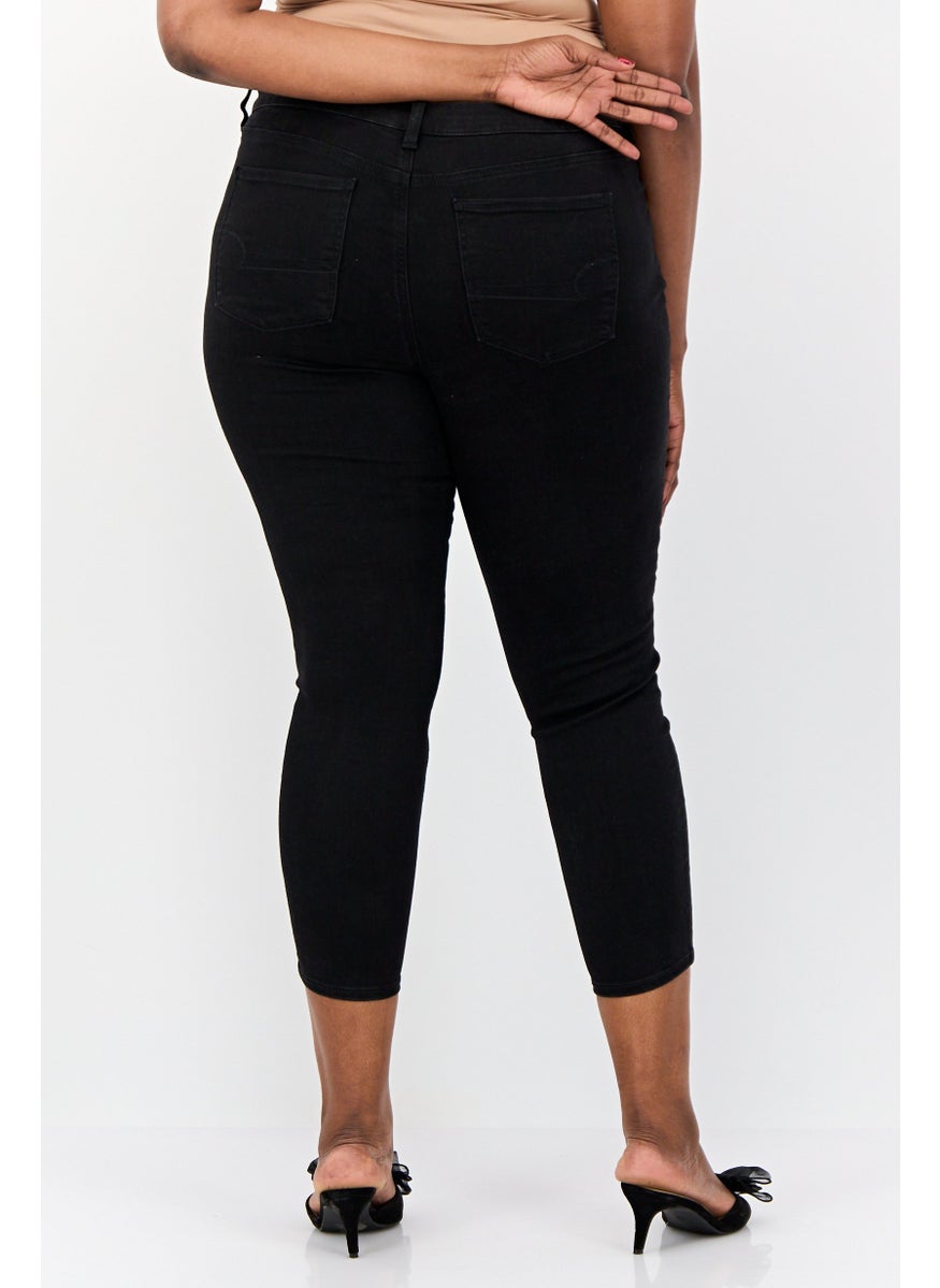 Women Stretch Fit Short Solid Stretchable Jeans, Black