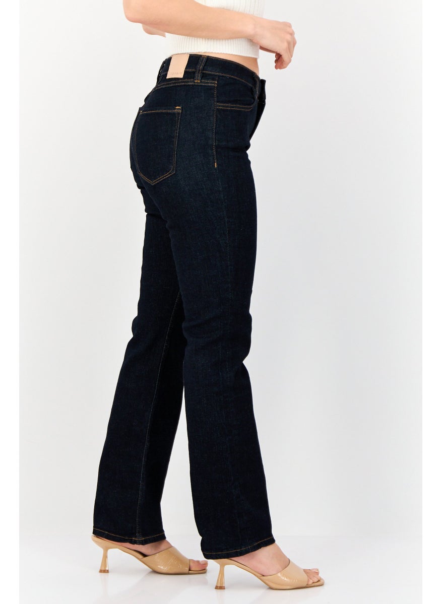 Women Regular Fit Mid Rise Straight Leg Stretchable Jeans, Navy