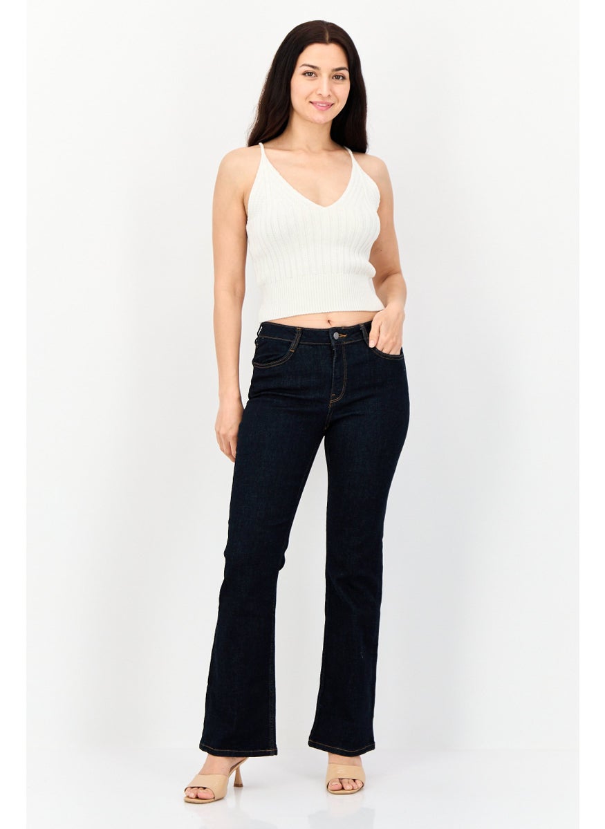 Women Regular Fit Mid Rise Straight Leg Stretchable Jeans, Navy