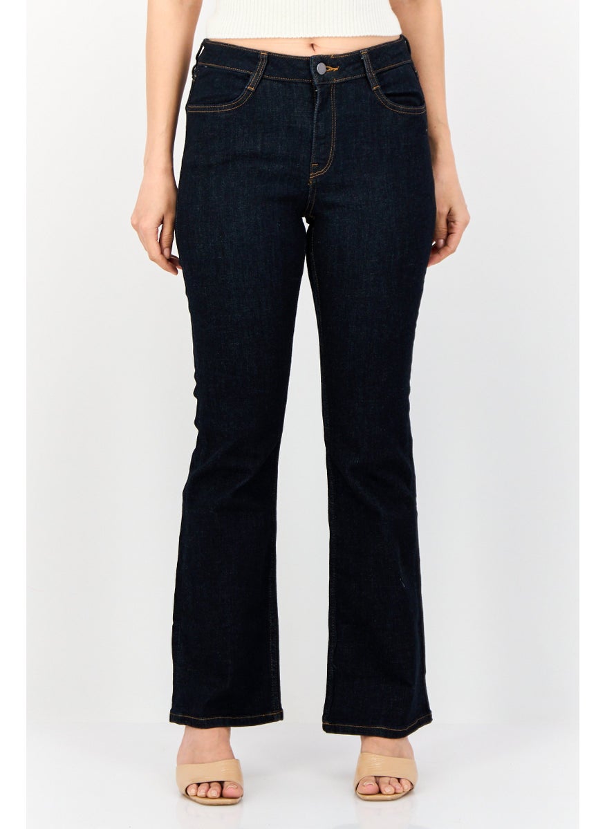 Women Regular Fit Mid Rise Straight Leg Stretchable Jeans, Navy