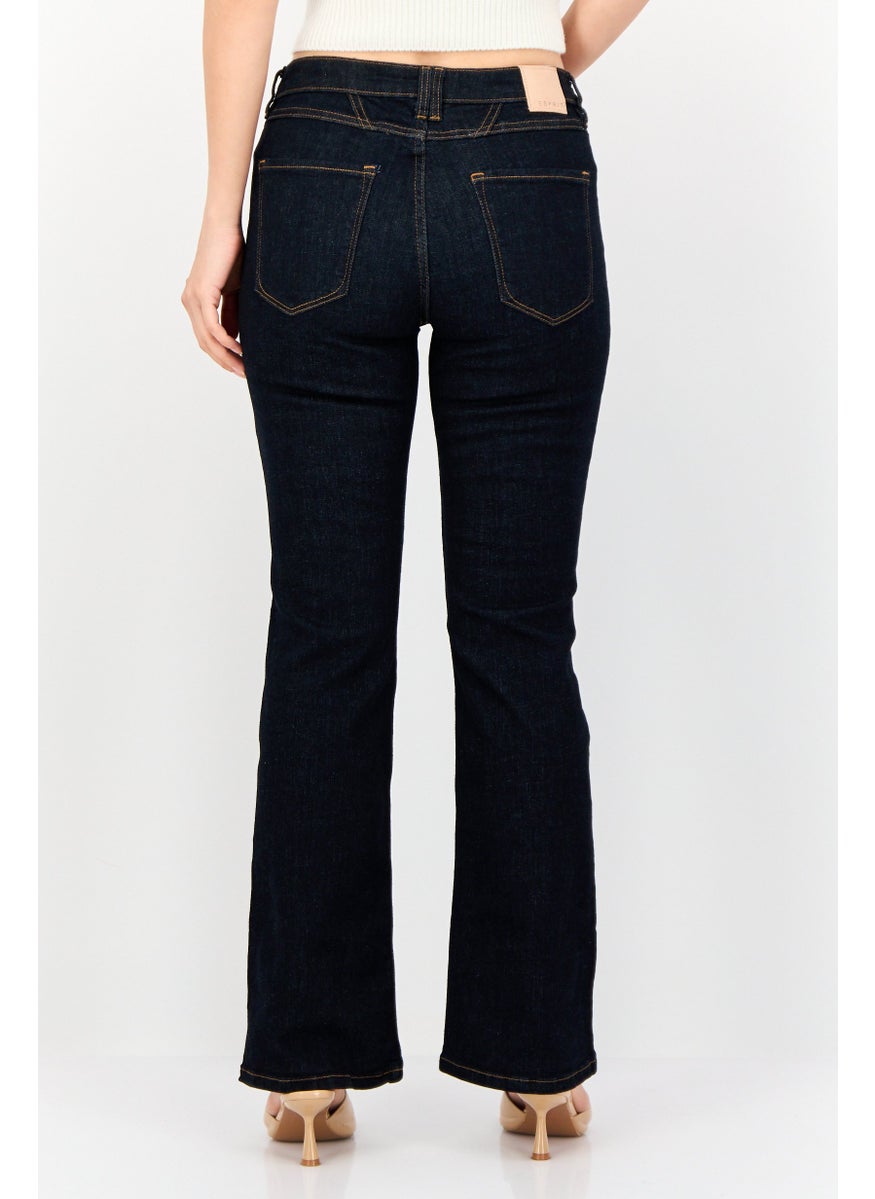 Women Regular Fit Mid Rise Straight Leg Stretchable Jeans, Navy