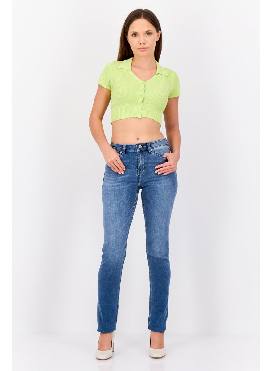 Women Slim Fit Washed Stretchable Jeans, Light Blue