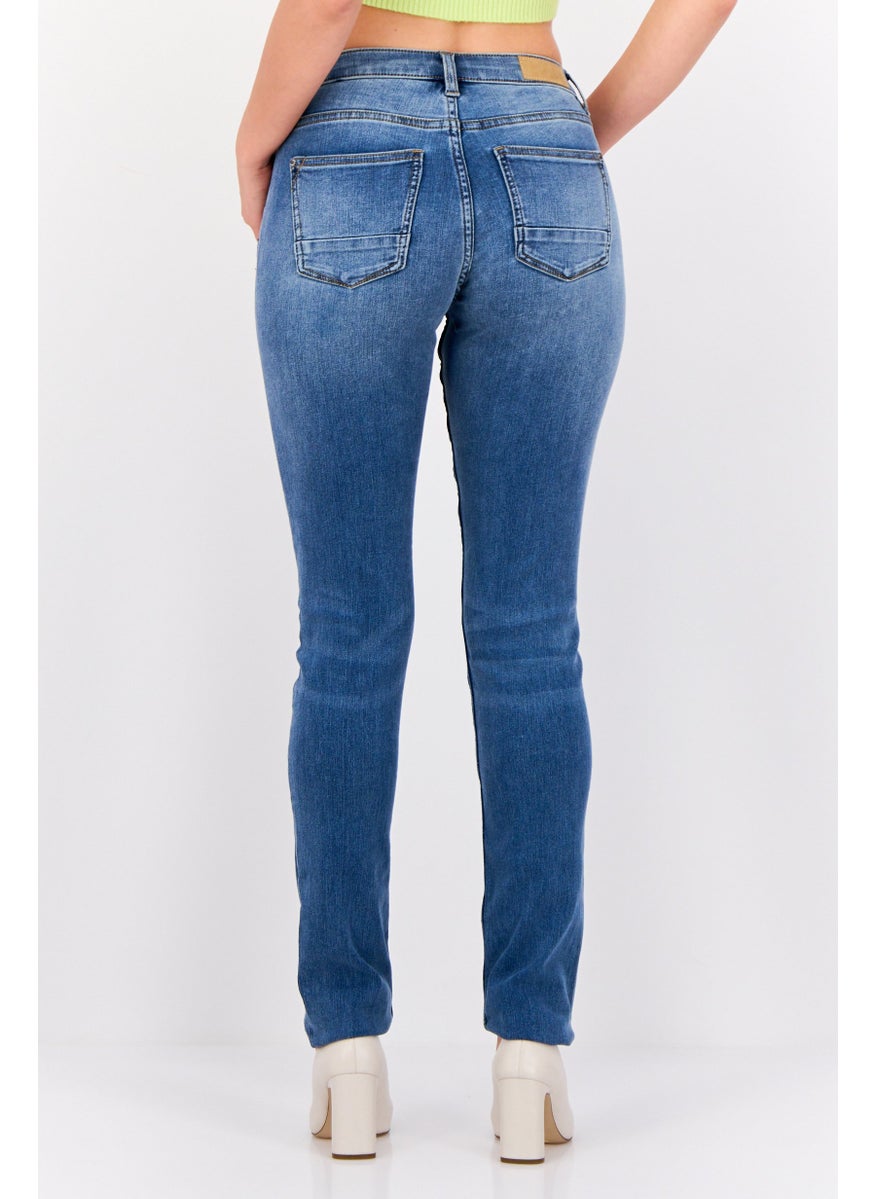 Women Slim Fit Washed Stretchable Jeans, Light Blue
