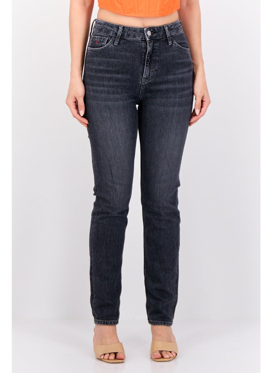 Women Slim Fit Washed Stretchable Jeans, Washed Black