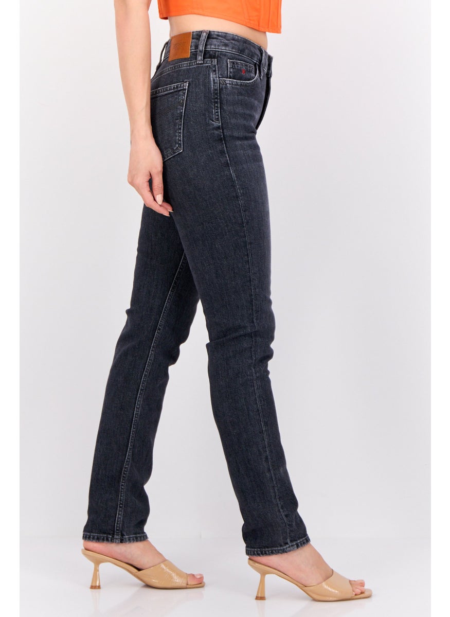 Women Slim Fit Washed Stretchable Jeans, Washed Black