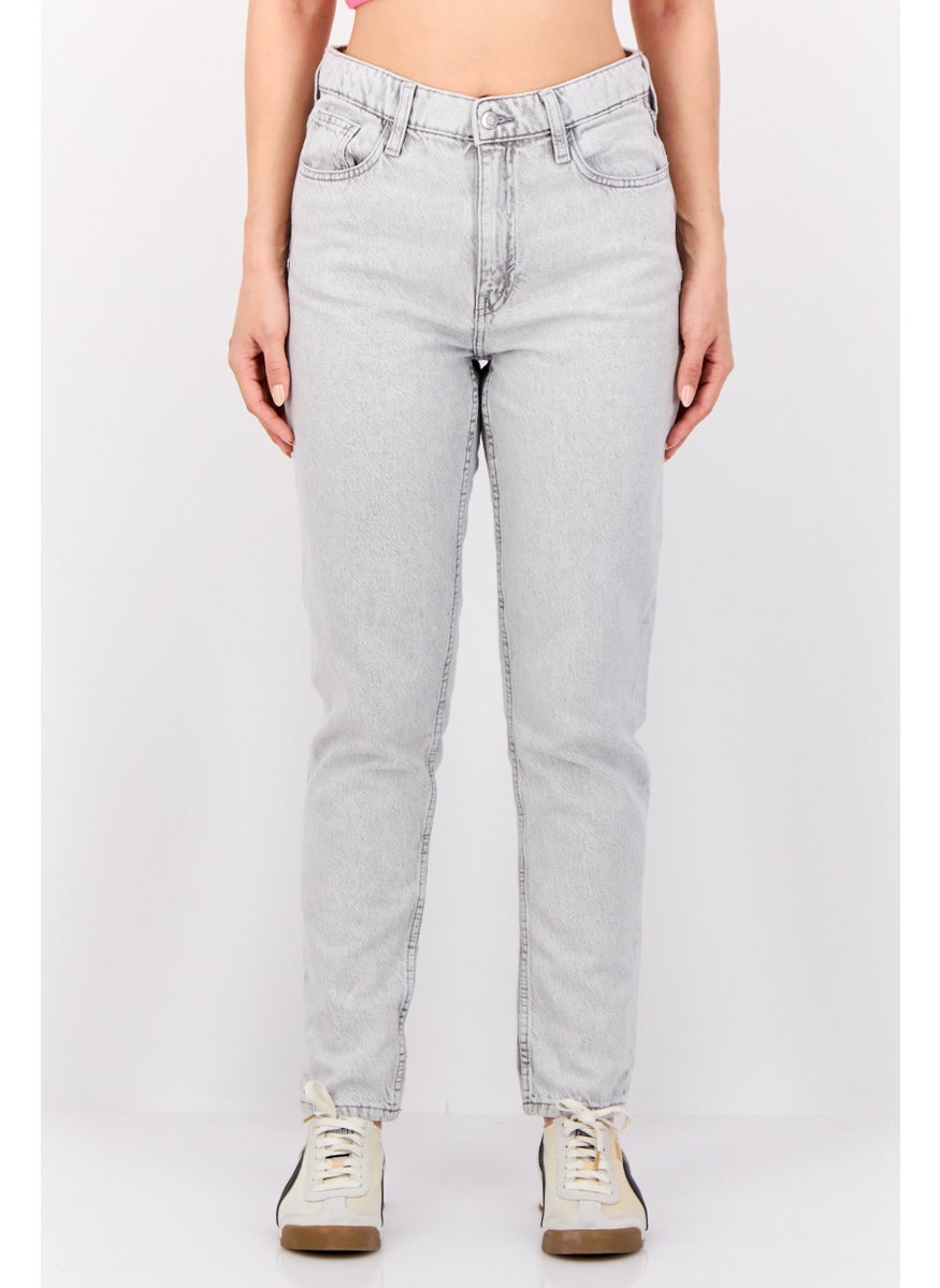 Women Regular Fit Washed No Stretch Jeans, Grey Light Wash