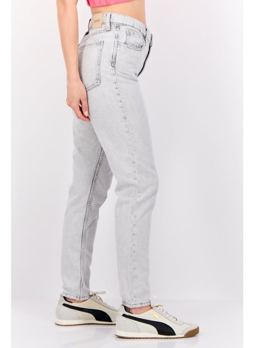 Women Regular Fit Washed No Stretch Jeans, Grey Light Wash