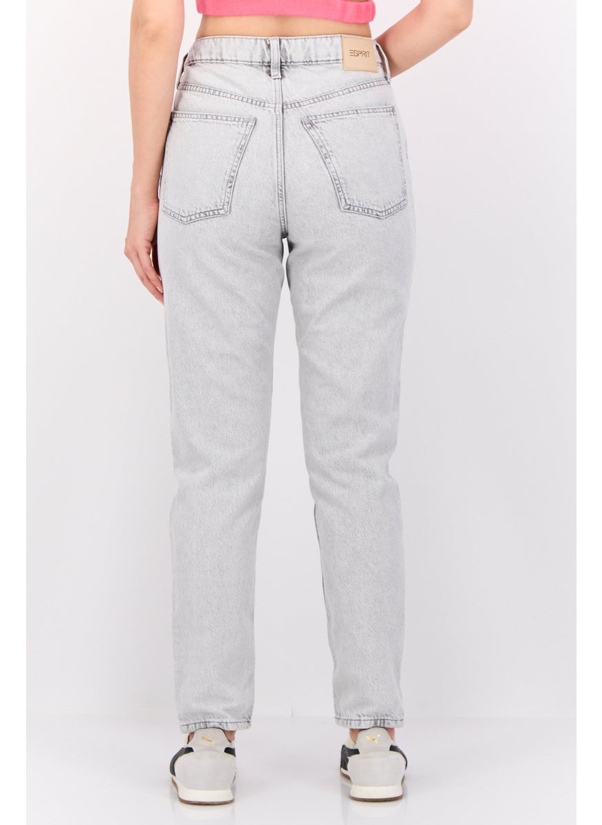 Women Regular Fit Washed No Stretch Jeans, Grey Light Wash