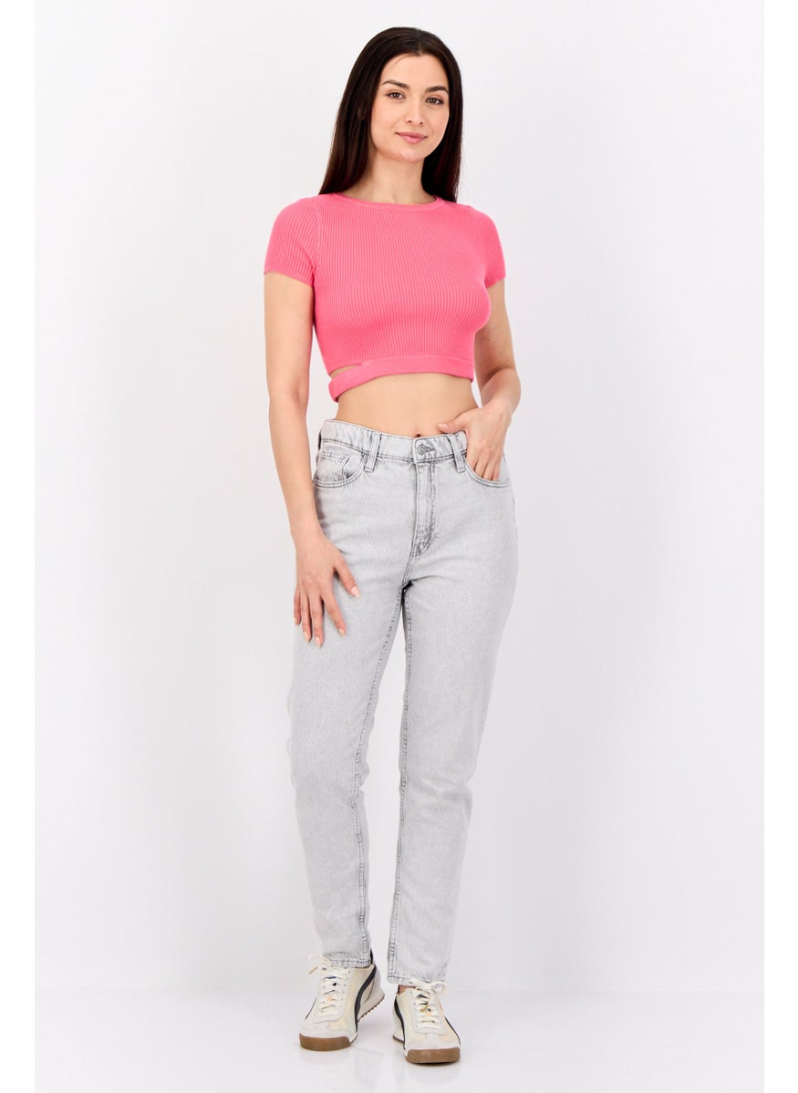 Women Regular Fit Washed No Stretch Jeans, Grey Light Wash