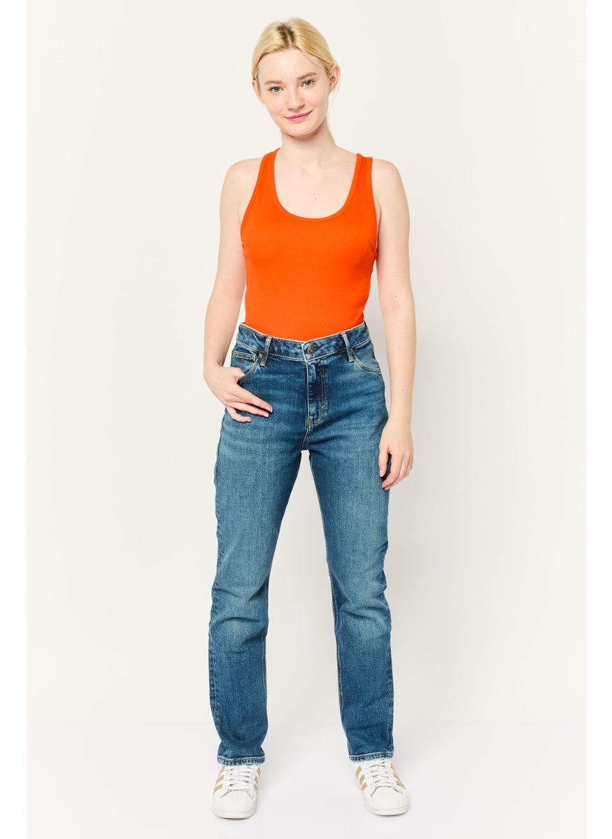 Women Slim Fit Washed Stretchable Retro Jeans, Blue