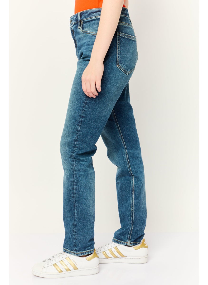 Women Slim Fit Washed Stretchable Retro Jeans, Blue