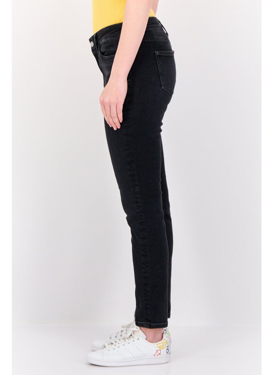Women Slim Fit Mid Rise Straight Leg Stretchable Jeans, Black