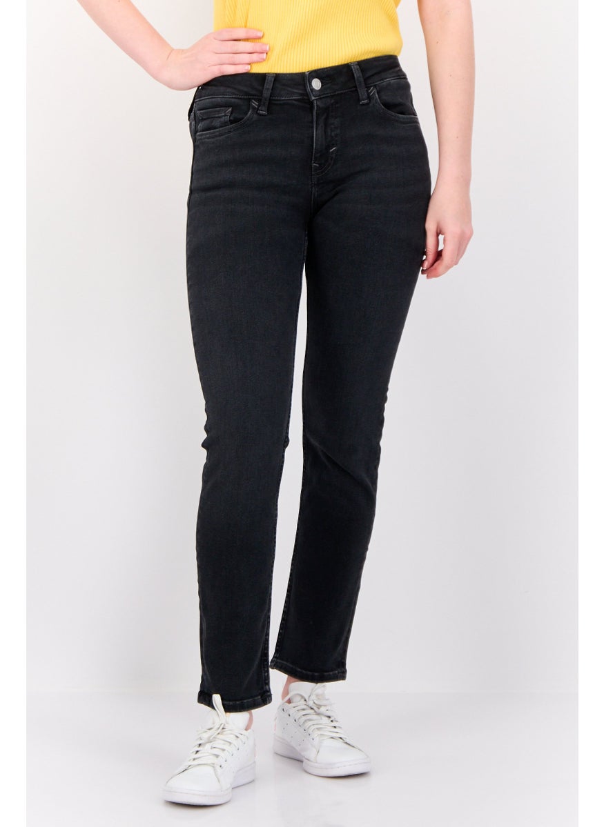 Women Slim Fit Mid Rise Straight Leg Stretchable Jeans, Black