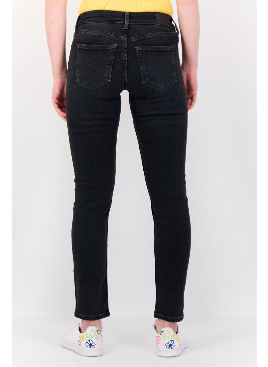 Women Slim Fit Mid Rise Straight Leg Stretchable Jeans, Black