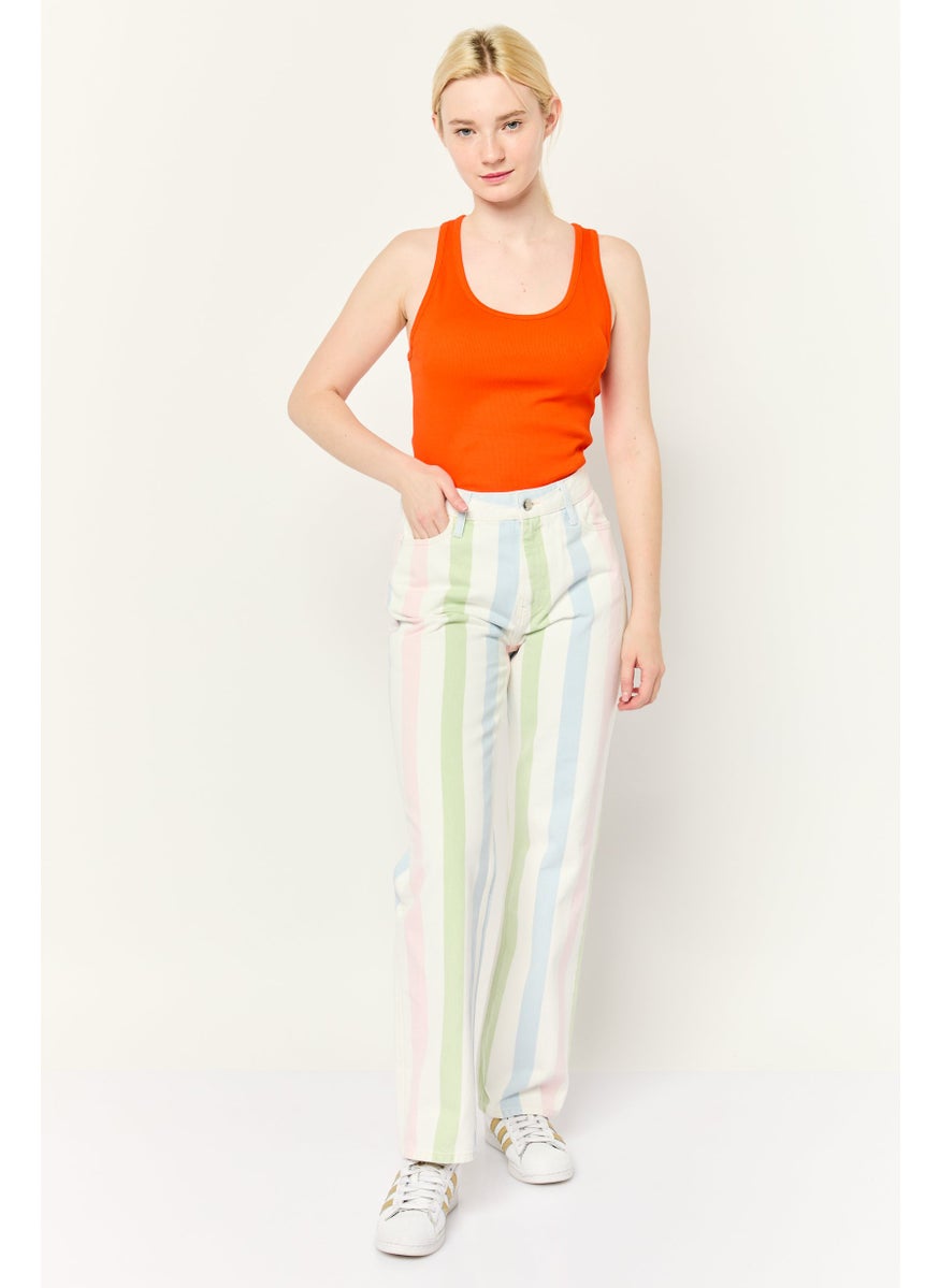 Women Straight Fit Stripe No Stretch Jeans, Multicolor