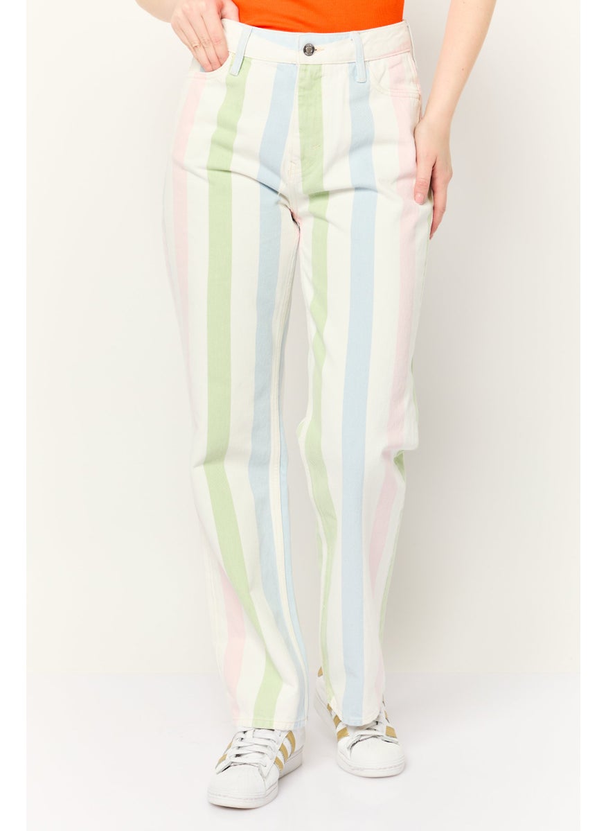 Women Straight Fit Stripe No Stretch Jeans, Multicolor