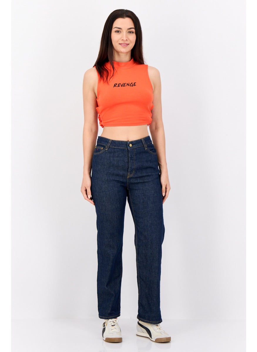 Women Straight Fit Plain Stretchable Slevedge Retro Jeans, Navy
