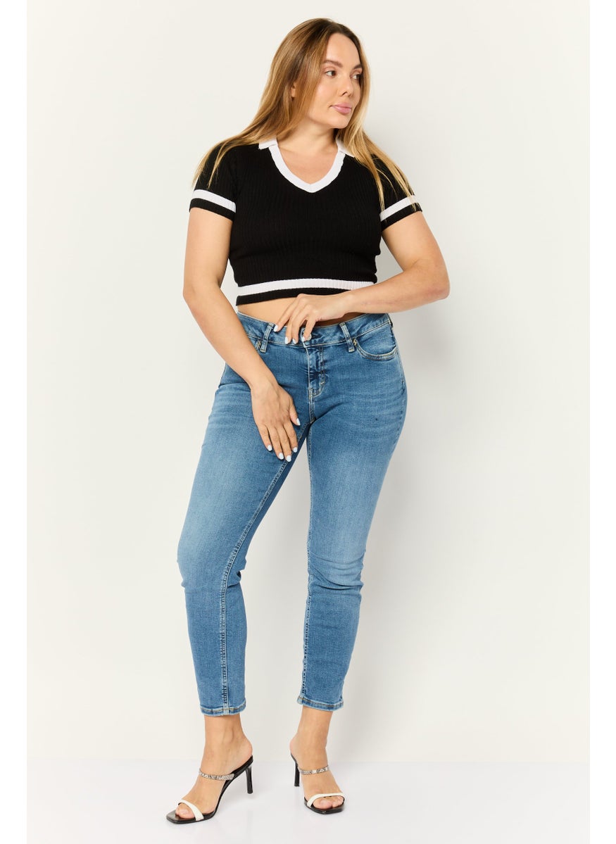Women Slim Fit Washed Stretchable Jeans, Light Blue
