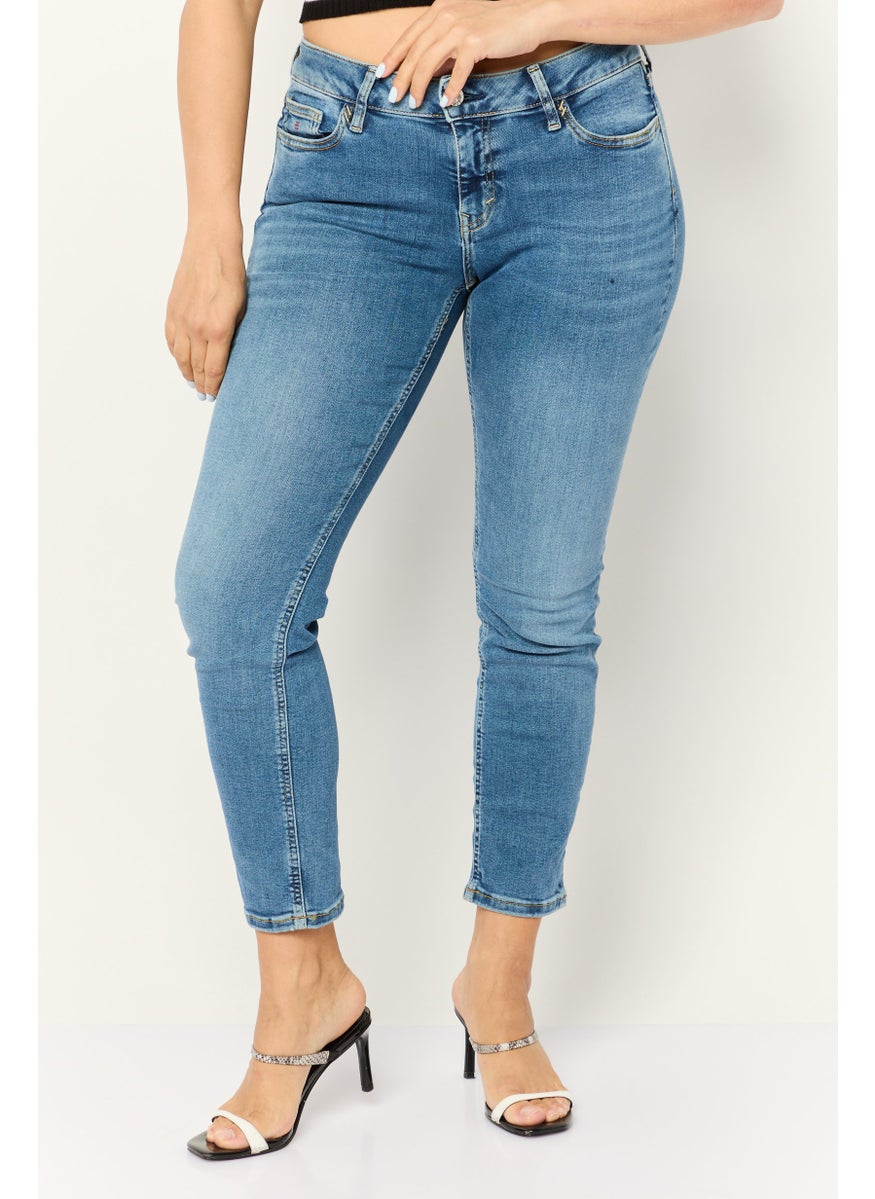 Women Slim Fit Washed Stretchable Jeans, Light Blue