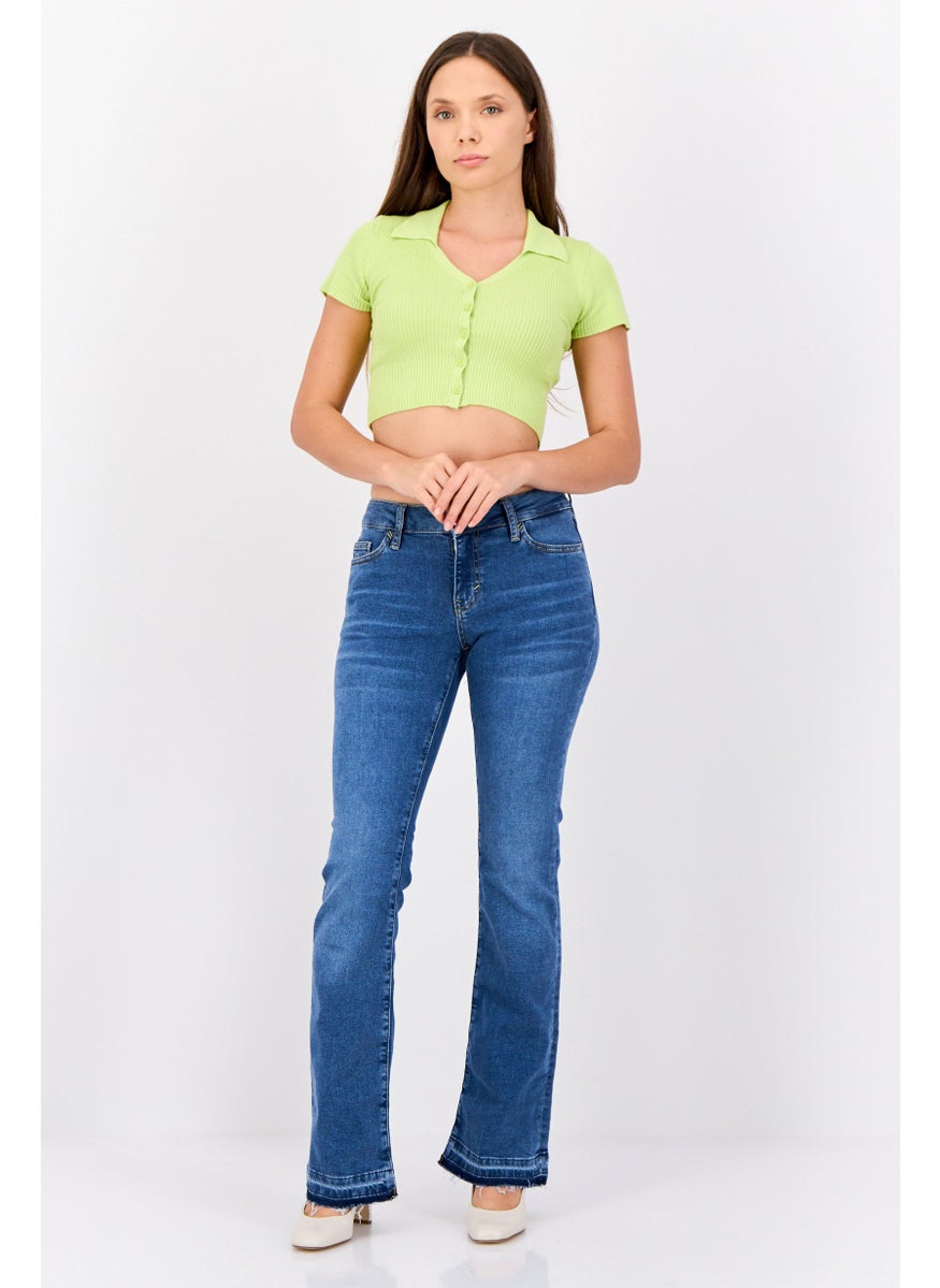Women Bootcut Fit Washed Stretchable Jeans, Blue