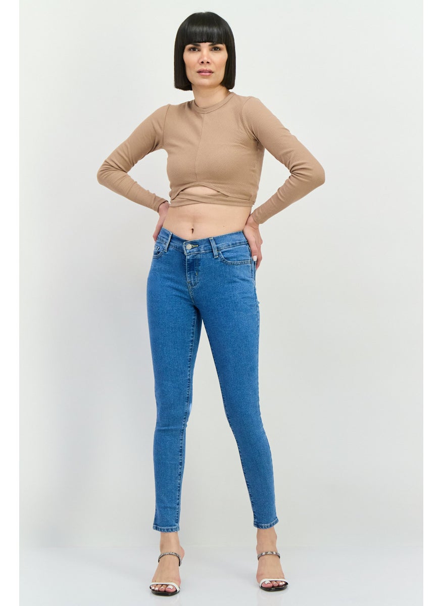 Women Super Skinny Fit Washed Stretchable Denim Jeans, Light Blue