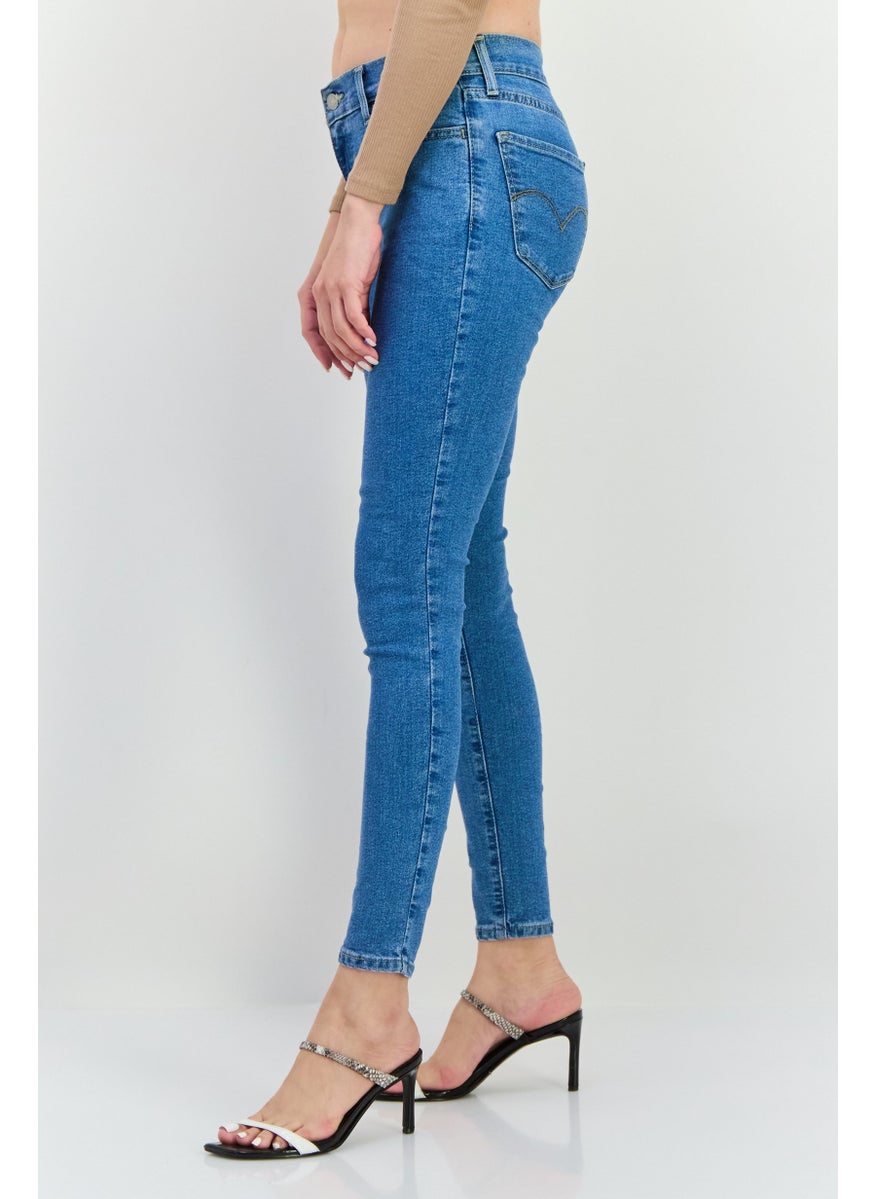 Women Super Skinny Fit Washed Stretchable Denim Jeans, Light Blue