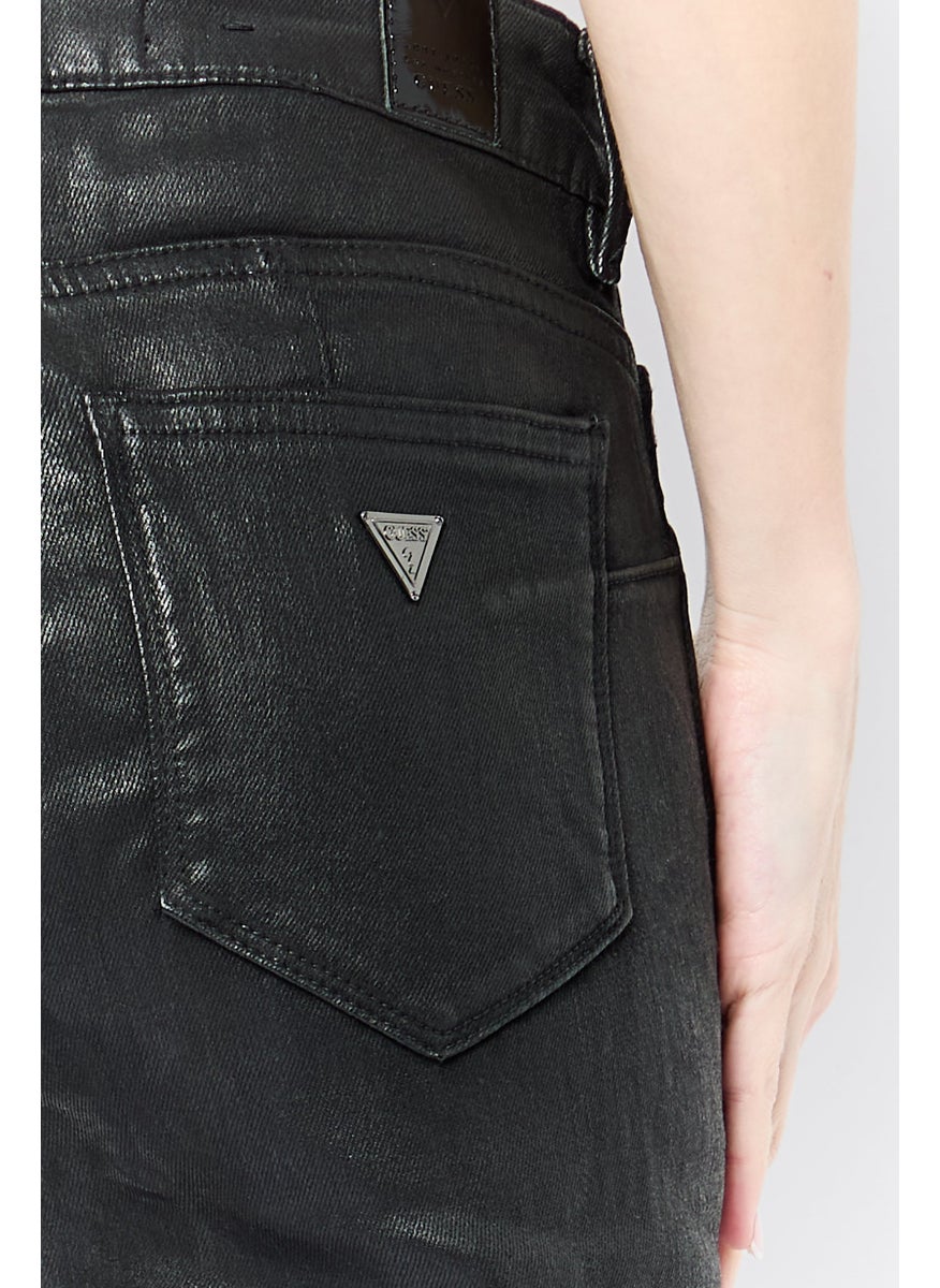Women Curve Mid Waist Solid Rip Skinny Jeans, Black