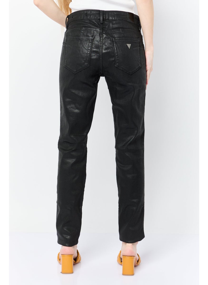 Women Curve Mid Waist Solid Rip Skinny Jeans, Black