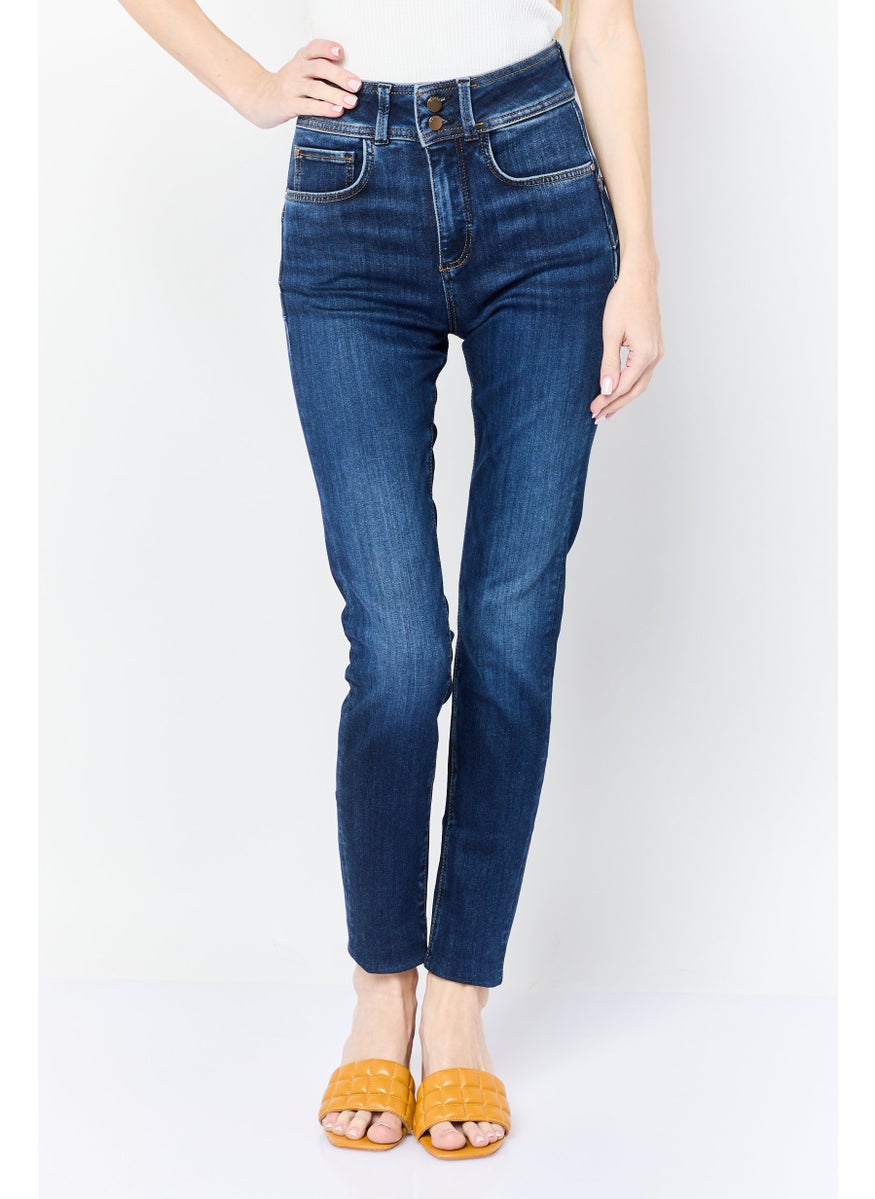 Women Skinny Fit High Waist Washed Denim Jeans, Blue