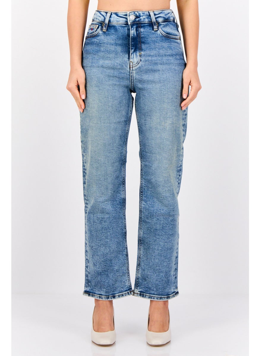 Women Straight Fit Washed Stretchable jeans, Blue