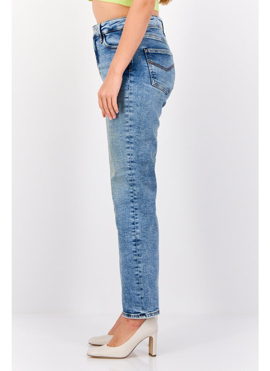 Women Straight Fit Washed Stretchable jeans, Blue