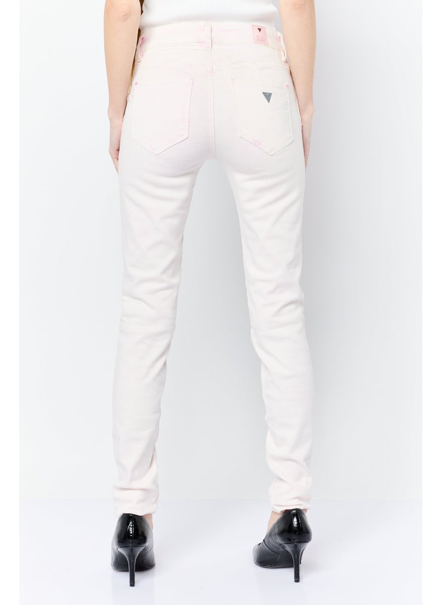 Women Regular Fit Mid Rise Straight Leg Stretchable Denim Jeans, Light Pink
