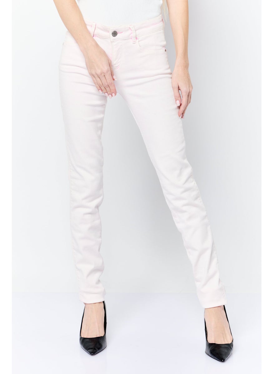 Women Regular Fit Mid Rise Straight Leg Stretchable Denim Jeans, Light Pink