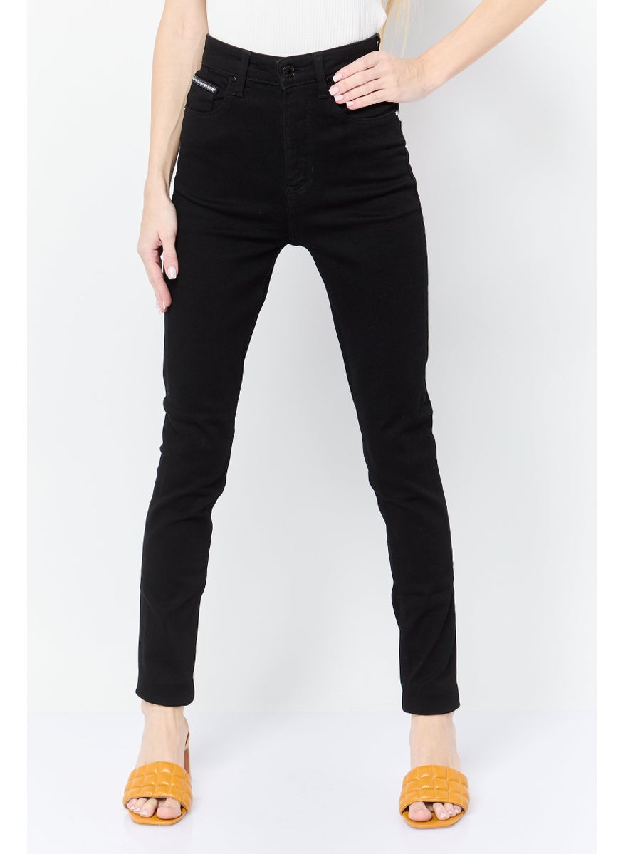Women Skinny Fit Solid Denim Jeans, Black