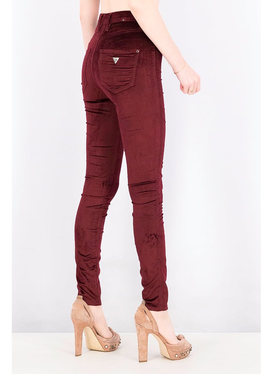 Women Belt Loops Super Skinny Jeans, Burgundy