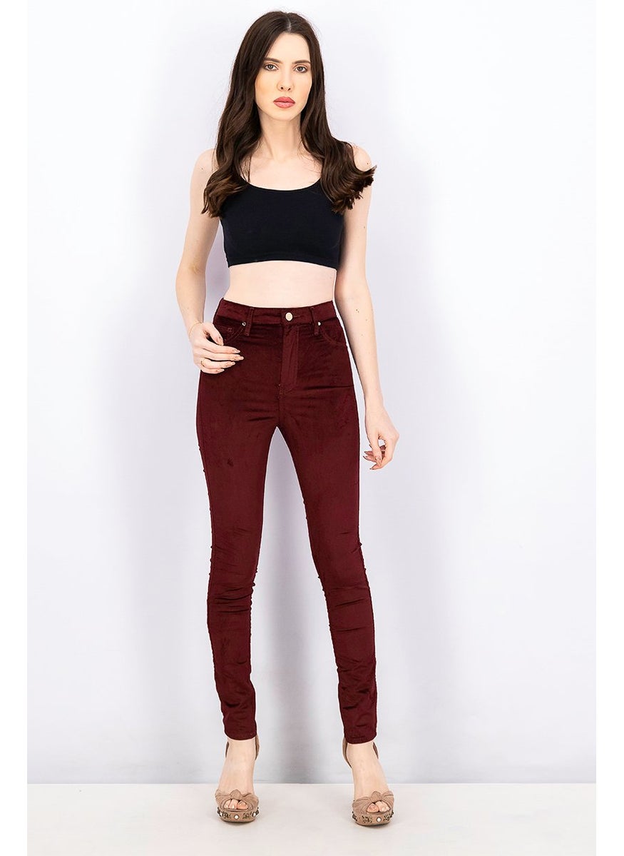 Women Belt Loops Super Skinny Jeans, Burgundy