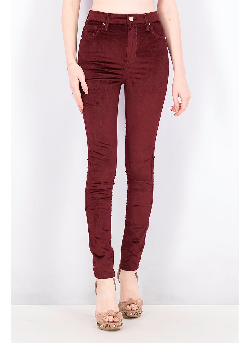 Women Belt Loops Super Skinny Jeans, Burgundy