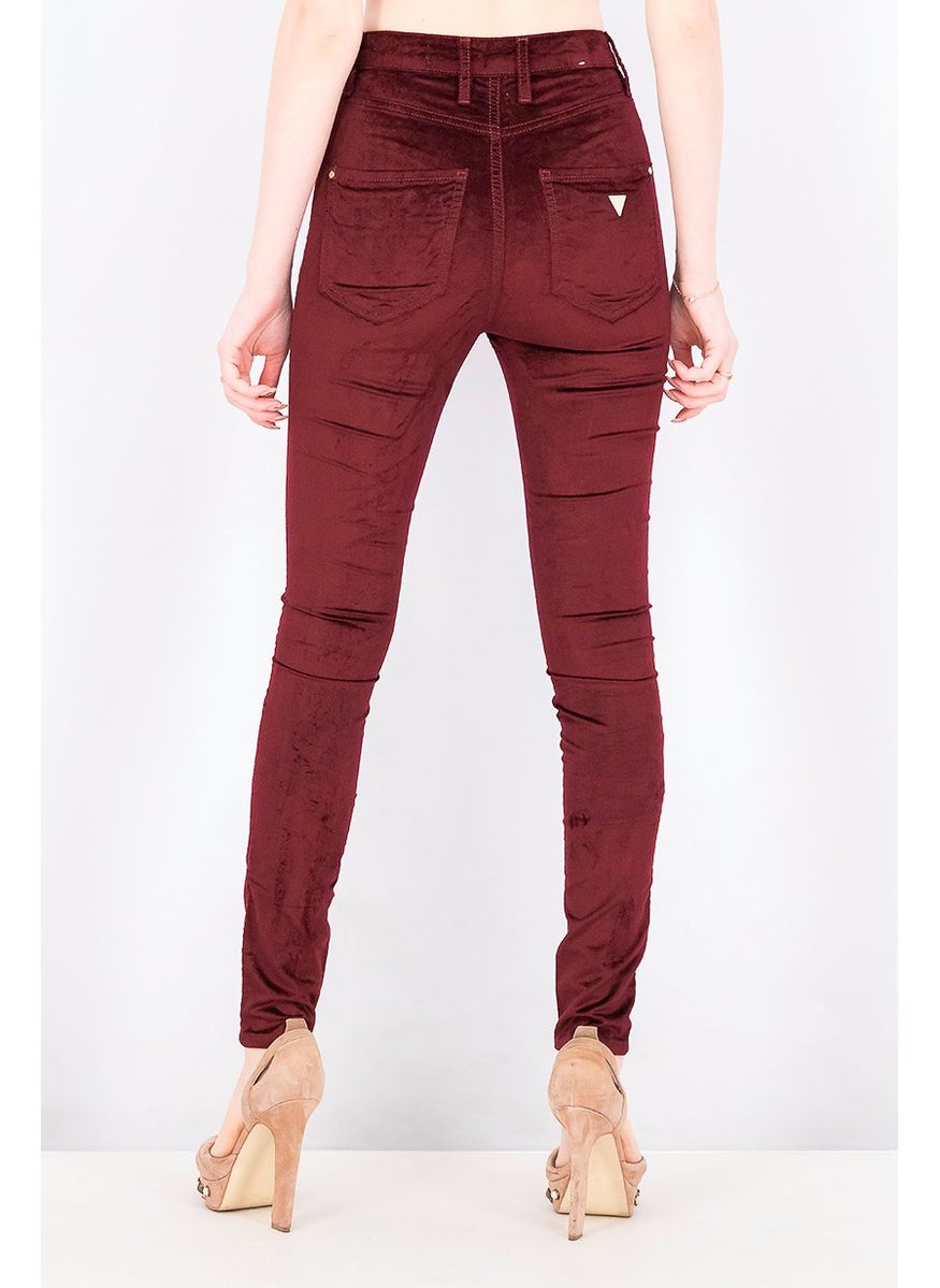 Women Belt Loops Super Skinny Jeans, Burgundy