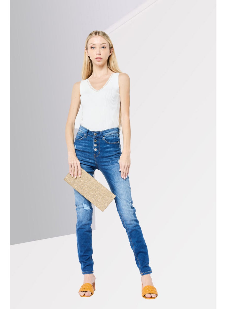 Women Skinny  High Rise Washed Denim Jeans, Blue