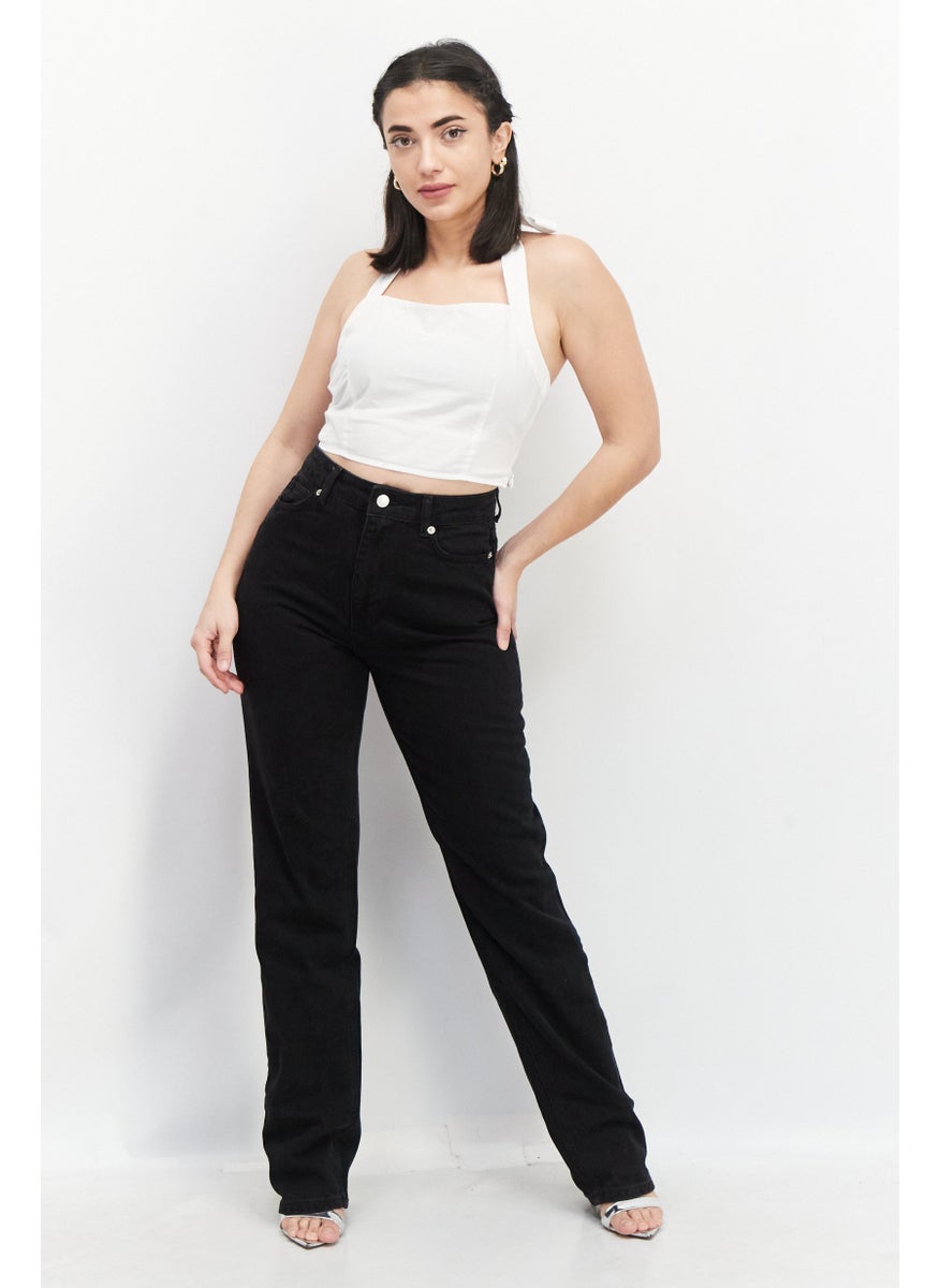 Women Regular Fit High Waist Washed Non-Stretchable Denim Jean, Black