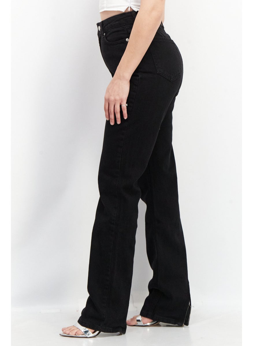 Women Regular Fit High Waist Washed Non-Stretchable Denim Jean, Black