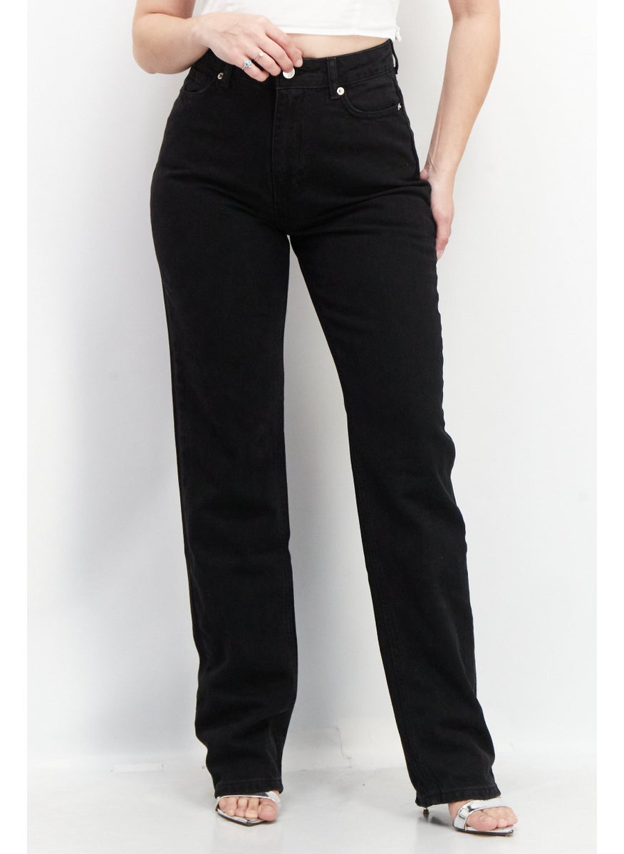 Women Regular Fit High Waist Washed Non-Stretchable Denim Jean, Black