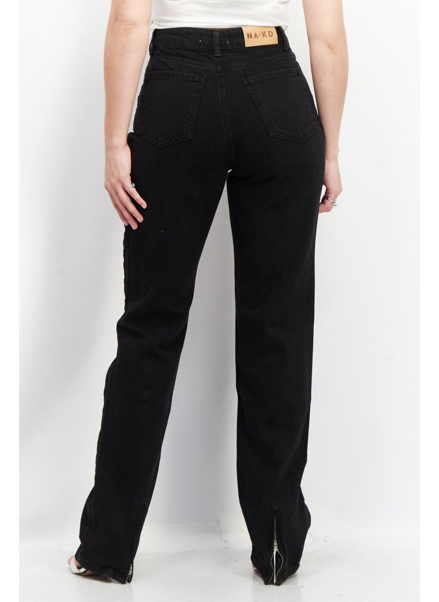 Women Regular Fit High Waist Washed Non-Stretchable Denim Jean, Black