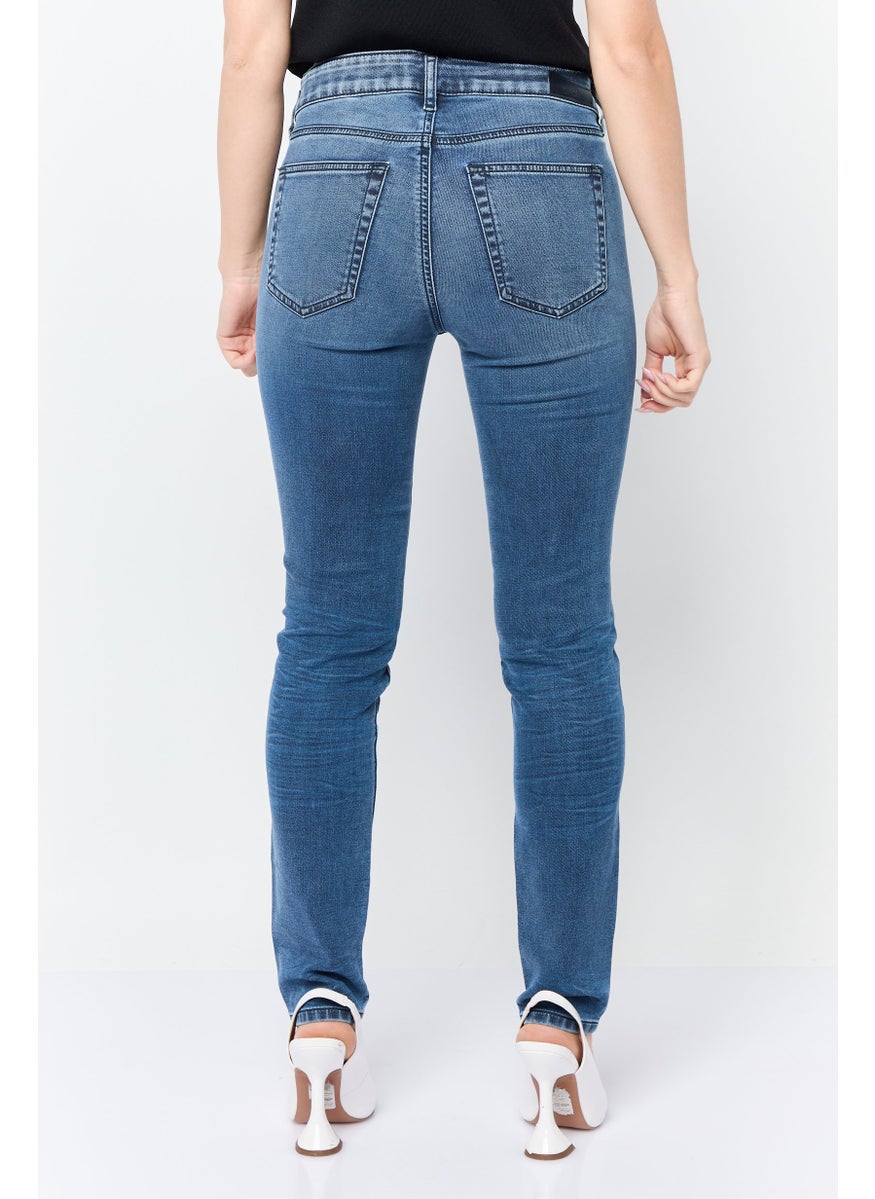 Women Slim Fit Washed Stretchable Jeans, Medium Wash