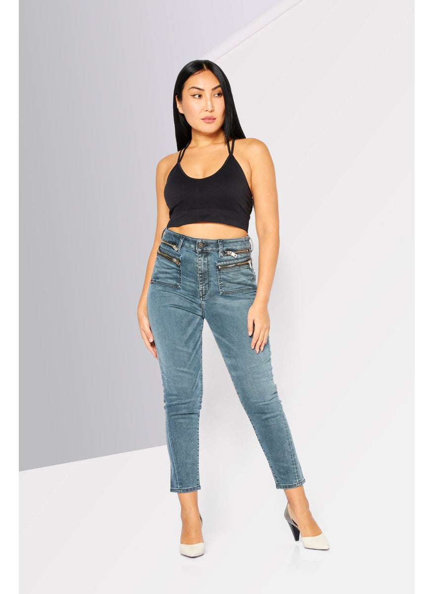 Women Regular Fit Washed Stretchable Denim Jeans, Washed Blue