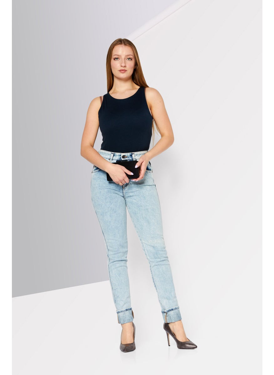 Women Slim Fit Hight Waist Straight Leg Washed Stretchable Denim, Blue