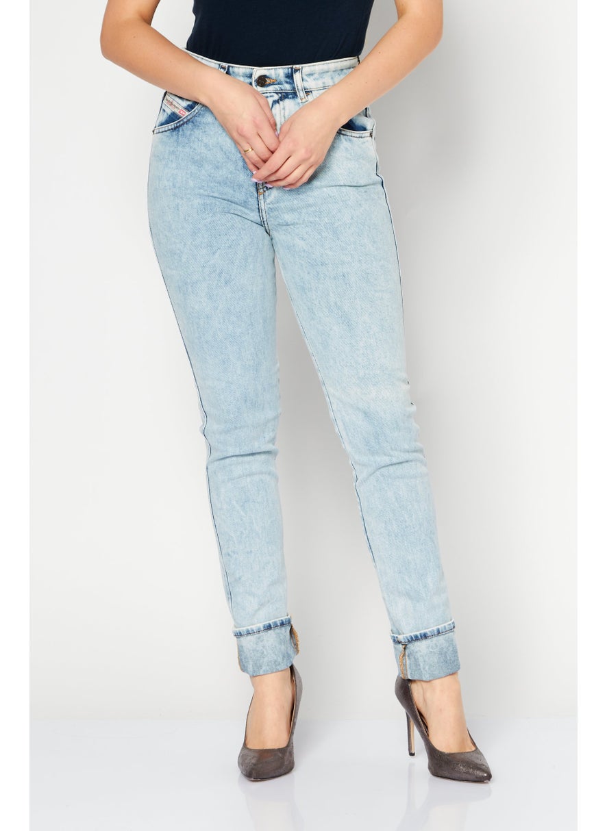 Women Slim Fit Hight Waist Straight Leg Washed Stretchable Denim, Blue